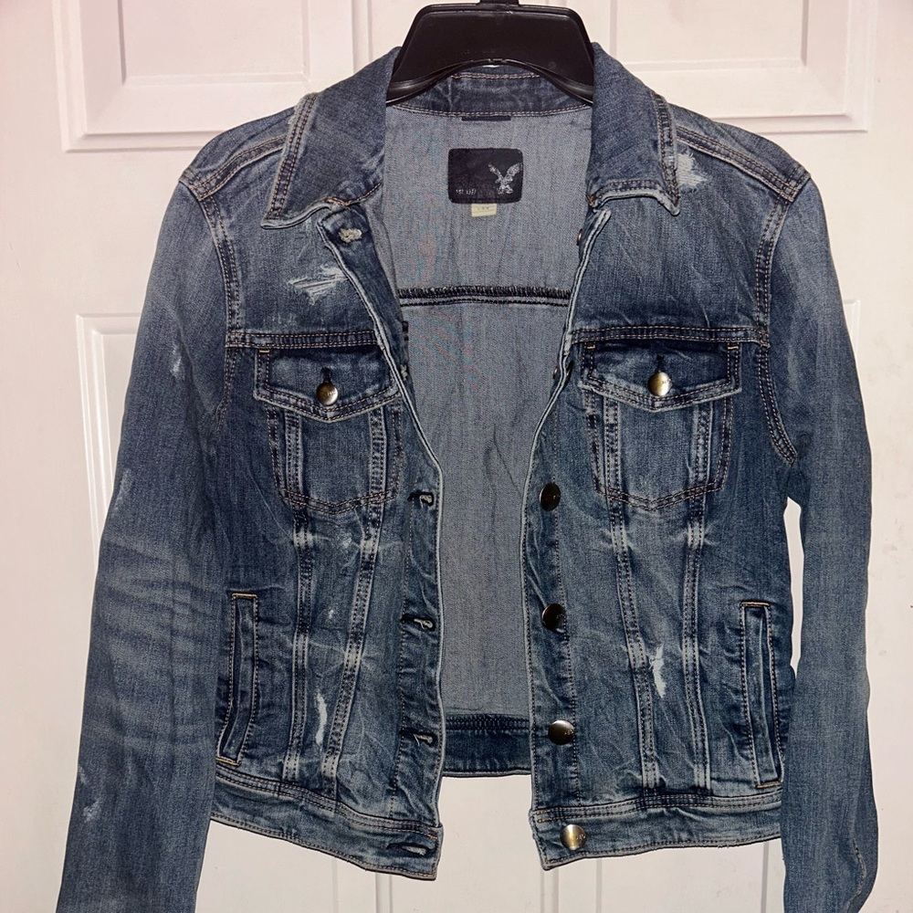 American Eagle Outfitters Distressed Blue Denim Jacket